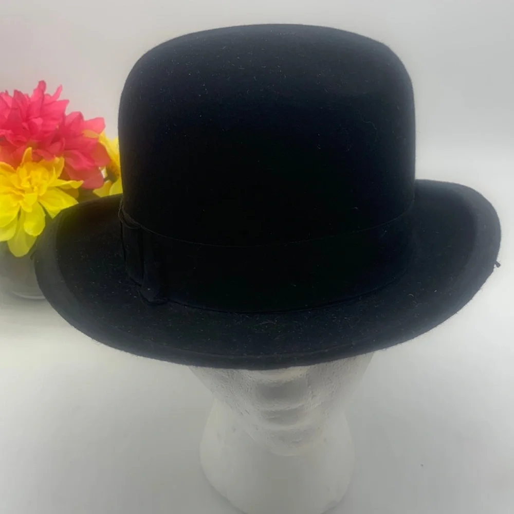 Mallory Aristocrat Vintage Black Wool Bowler Hat Steampunk Size 6 7/8 HT4332 - Picture 1 of 10